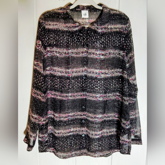 CAbi Tops - CLEAN!! CAbi, Multicolor Button Down Sheer Long Sleeve Blouse. Size L